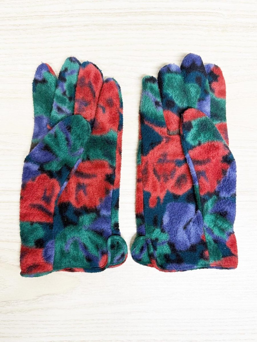 vintage 90s floral fleece gloves + hat set - good market thrift store