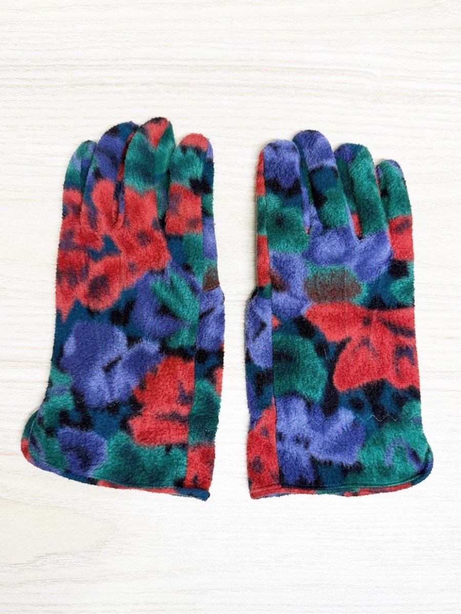 vintage 90s floral fleece gloves + hat set - good market thrift store