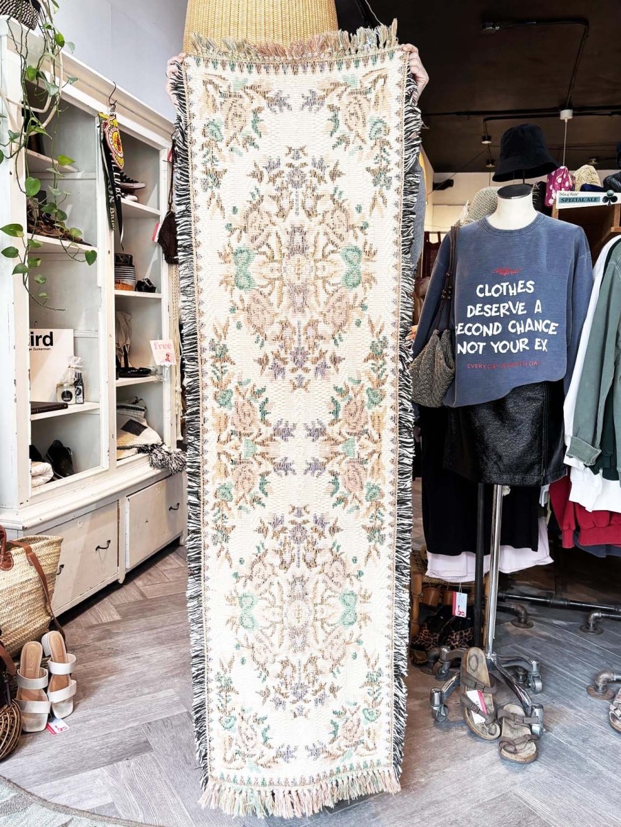 vintage 90s floral tapestry runner rug - good market thrift store