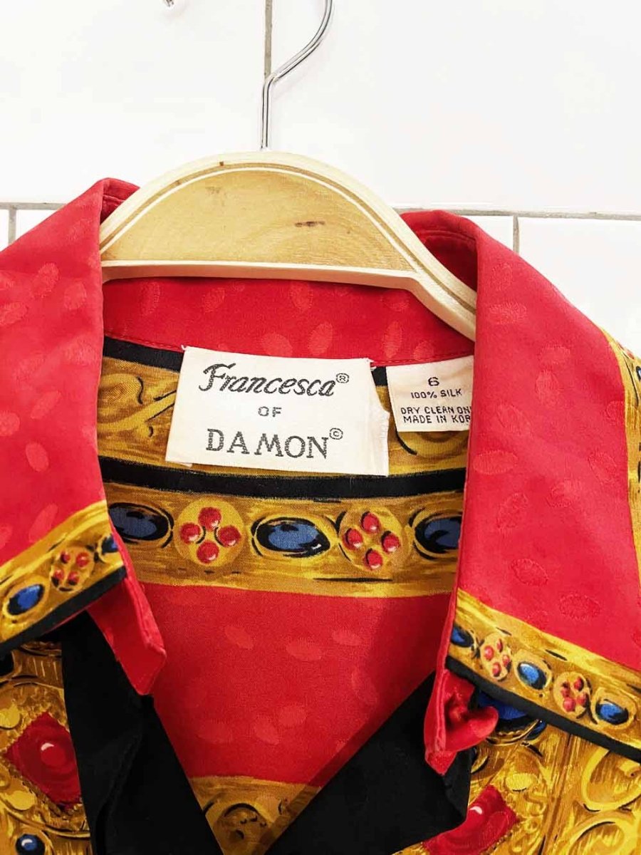 vintage 90s francesca of damon 100% silk royal jewel full button shirt - good market thrift store