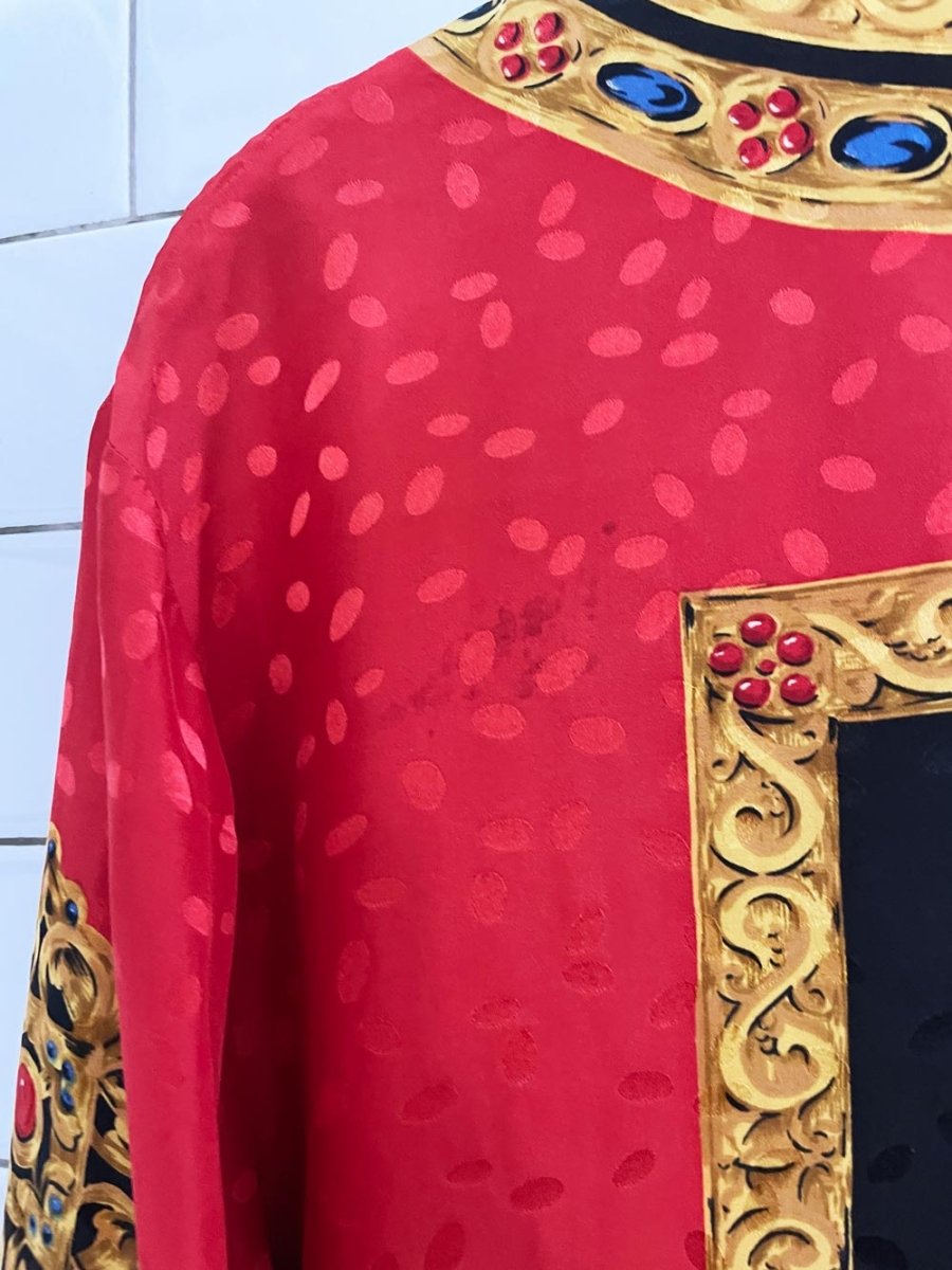 vintage 90s francesca of damon 100% silk royal jewel full button shirt - good market thrift store