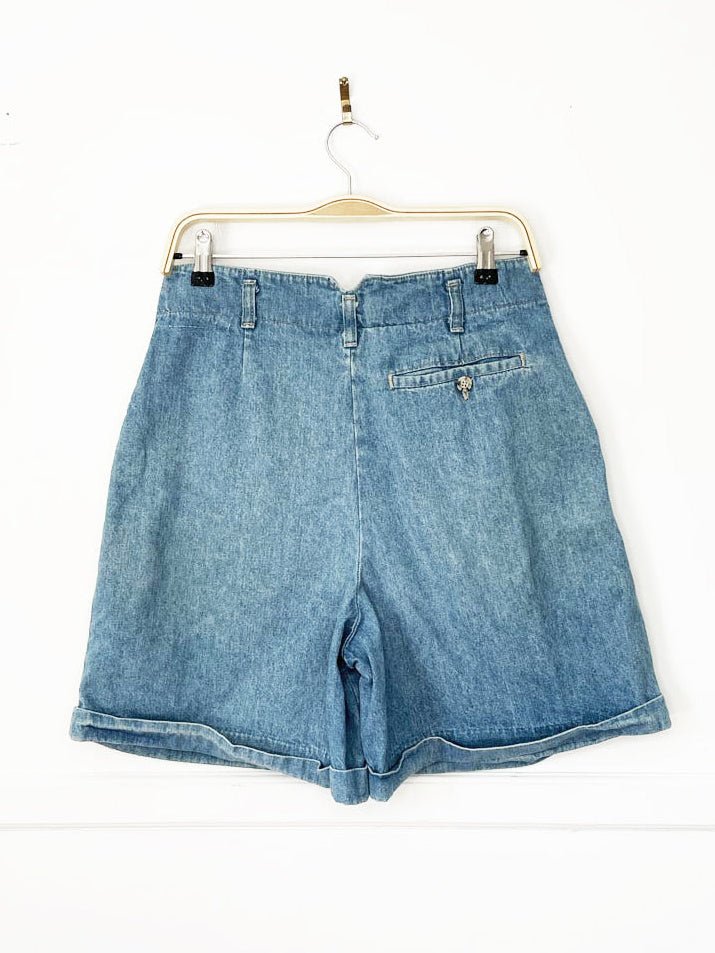 vintage 90s french navy pleated high rise soft denim shorts | made in usa - good market thrift store