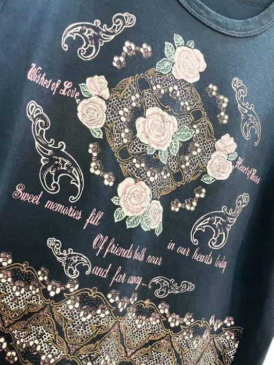 vintage 90s friends + flowers print boxy tee | heart of roses - good market thrift store