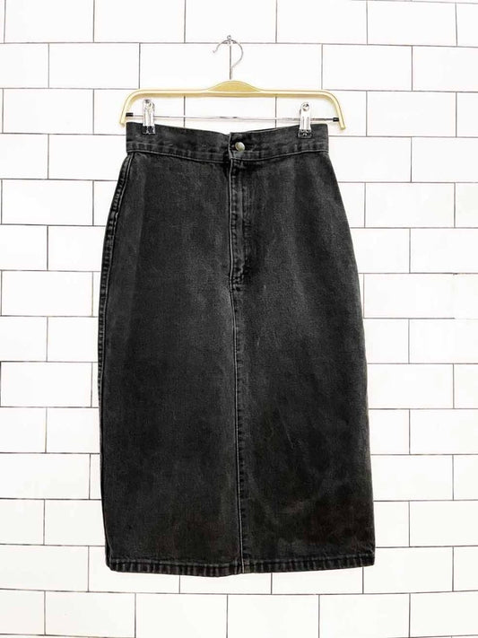 vintage 90s fuel injection stretchy denim midi skirt - good market thrift store