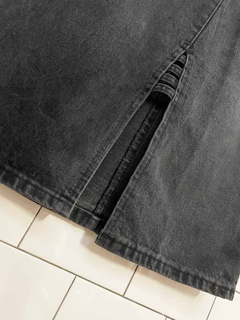 vintage 90s fuel injection stretchy denim midi skirt - good market thrift store