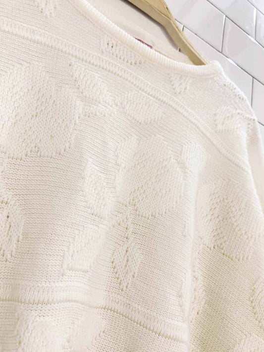 vintage 90s functionals floral boxy knit summer sweater - good market thrift store