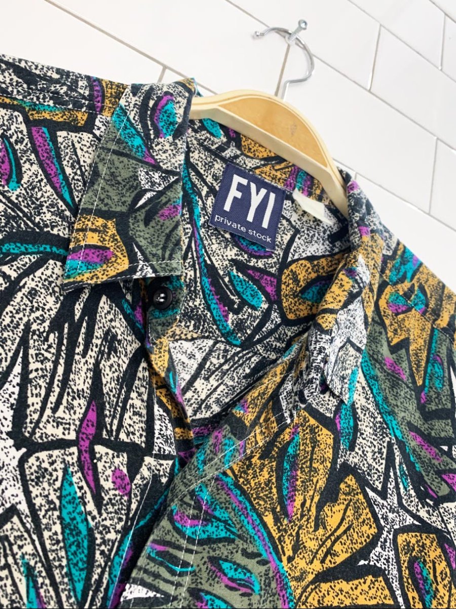 vintage 90s fyi private stock abstract full button resort shirt - good market thrift store