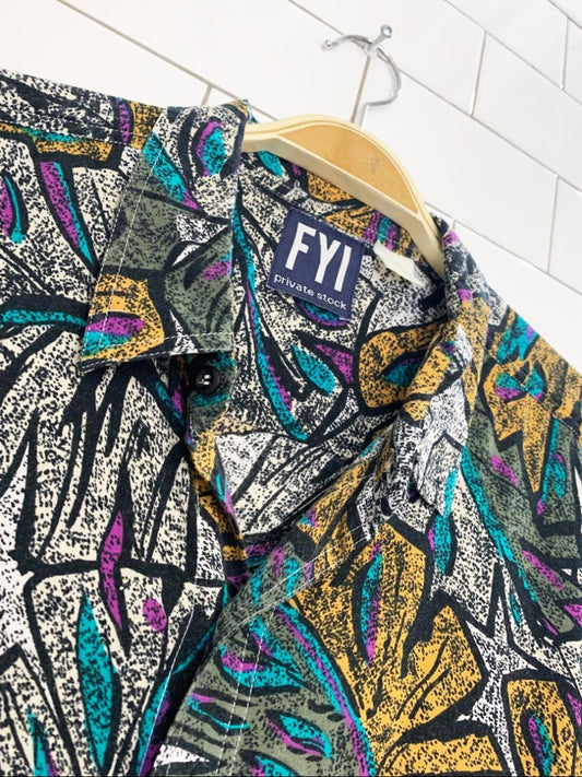 vintage 90s fyi private stock abstract full button resort shirt - good market thrift store