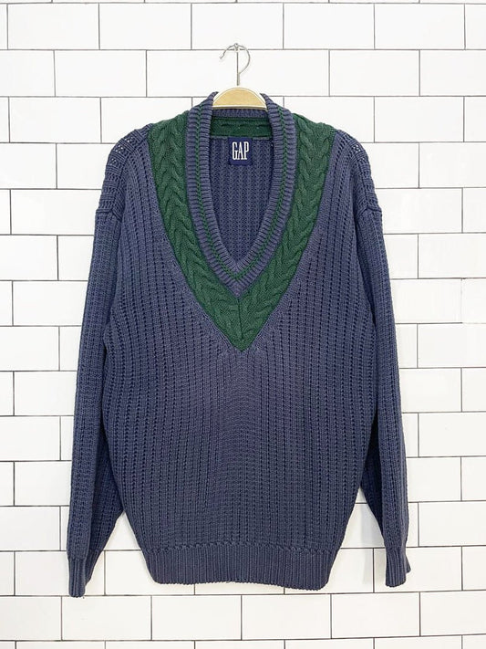 vintage 90s gap heavyweight knit v-neck cricket sweater - good market thrift store