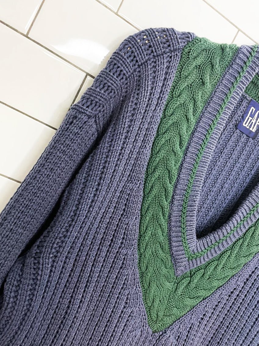 vintage 90s gap heavyweight knit v-neck cricket sweater - good market thrift store