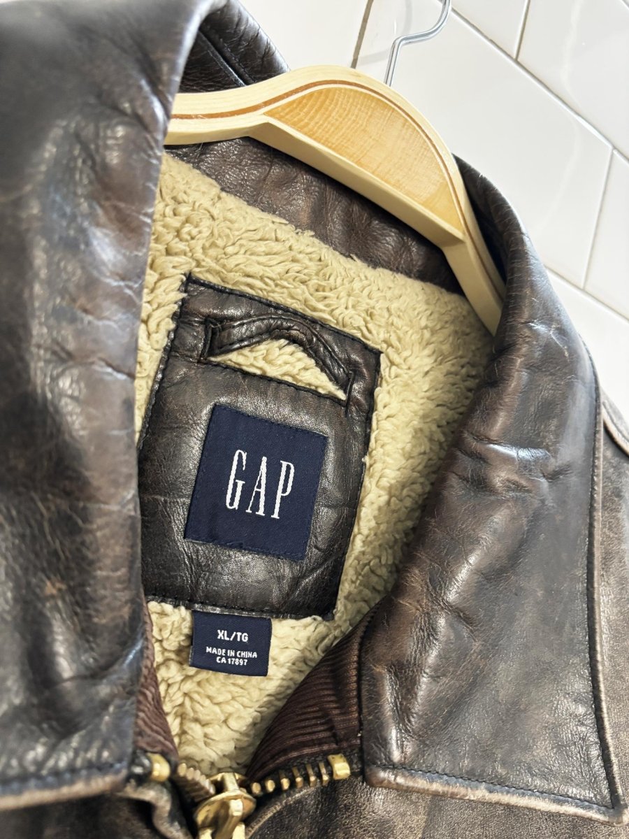 vintage 90s gap leather sherpa lined bomber jacket - good market thrift store