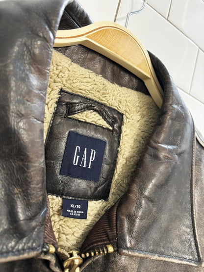 vintage 90s gap leather sherpa lined bomber jacket - good market thrift store