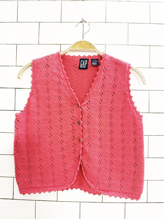vintage 90s gap pointelle knit full button vest - good market thrift store