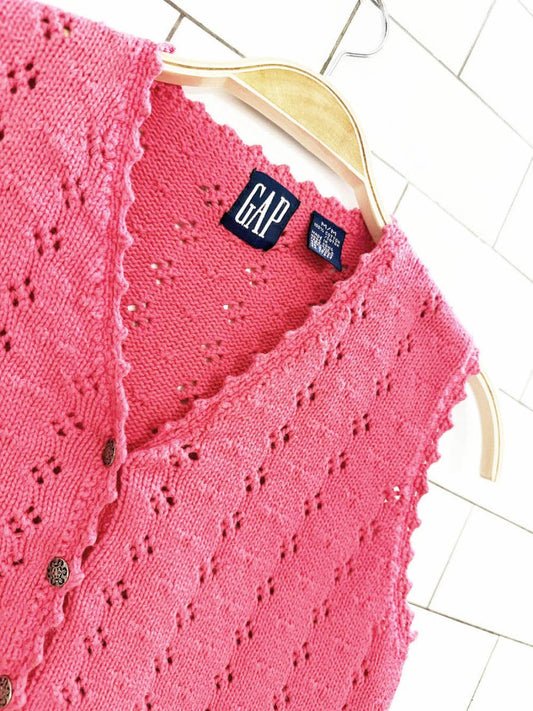 vintage 90s gap pointelle knit full button vest - good market thrift store