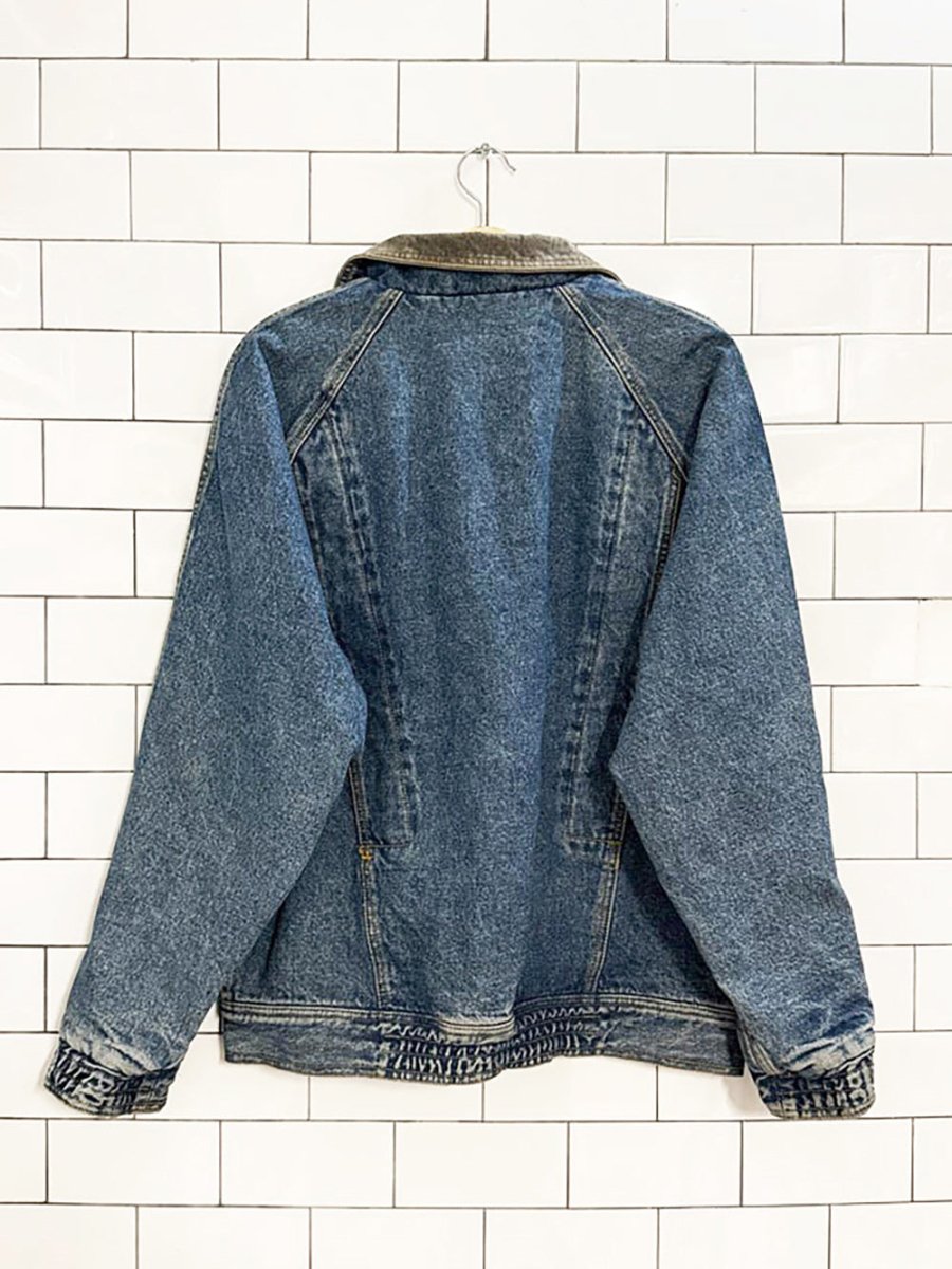 vintage 90s gap wool - linen plaid lined denim jacket | contrast collar - good market thrift store