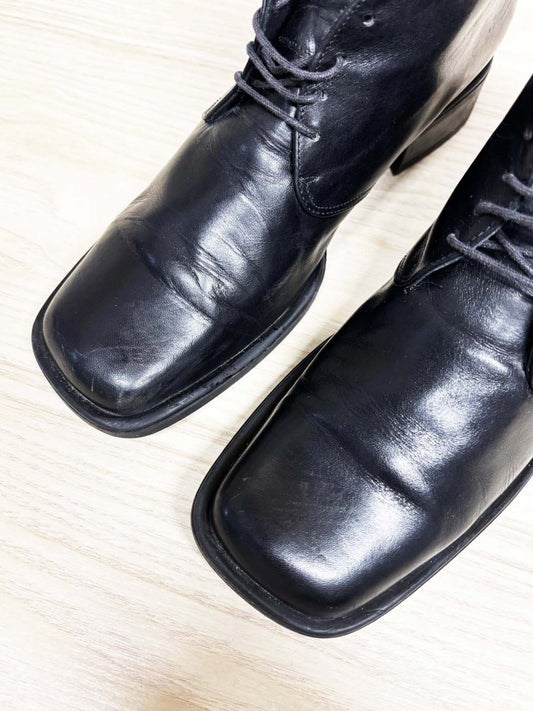 vintage 90s gianni gregori square toe lace up ankle boots - good market thrift store
