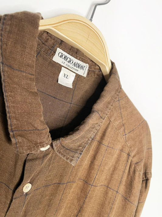 vintage 90s giorgio armani 100% linen window pane check relaxed shirt | le collezioni - good market thrift store