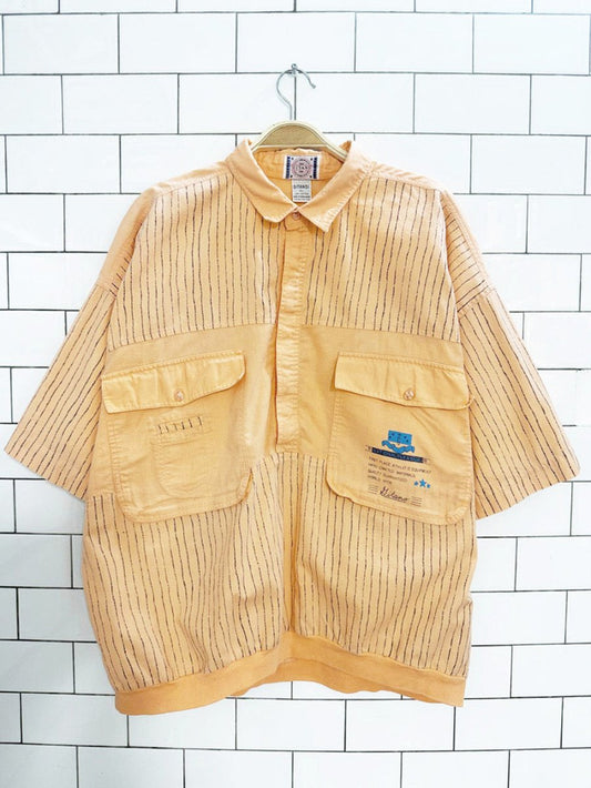 vintage 90s gitano striped 1/4 button utility pocket shirt - good market thrift store