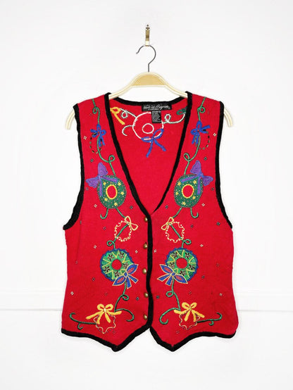 vintage 90s gladys bagley holiday wreaths knit vest | work in progress - good market thrift store