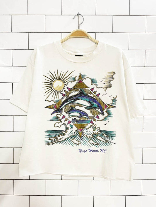 vintage 90s glitter dolphin single stitch cropped tee | screen stars - good market thrift store