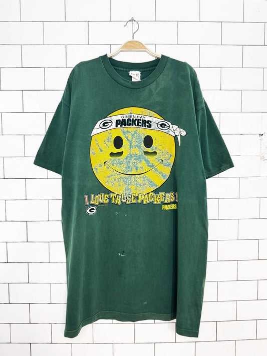 vintage 90s green bay packers distressed smiley t-shirt dress | made in USA - good market thrift store