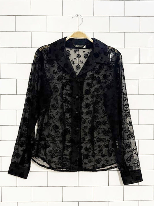 vintage 90s guess sheer velvet rose blouse - good market thrift store