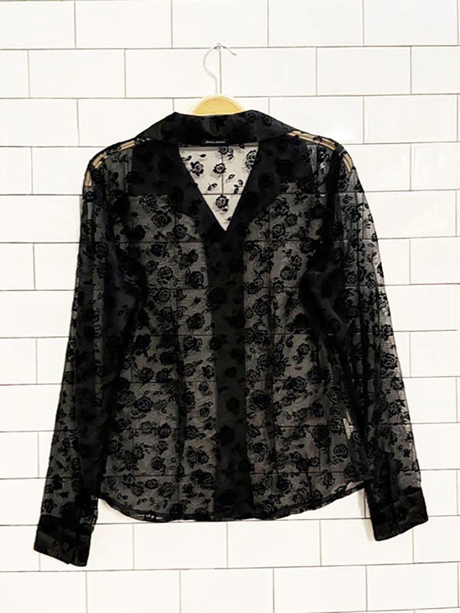 vintage 90s guess sheer velvet rose blouse - good market thrift store