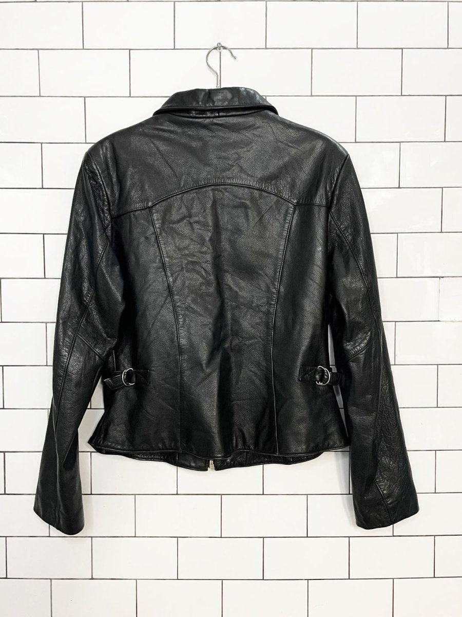 vintage 90s guess soft leather zip up fitted biker jacket - good market thrift store