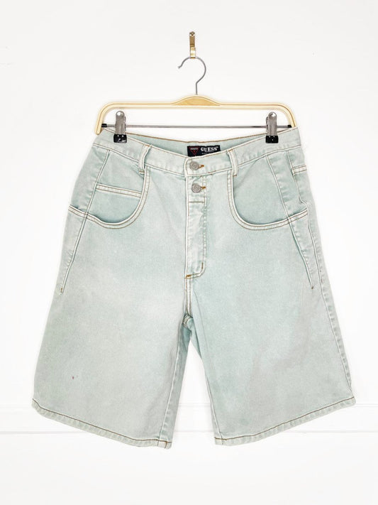 vintage 90s guess two - button long denim shorts | made in USA - good market thrift store