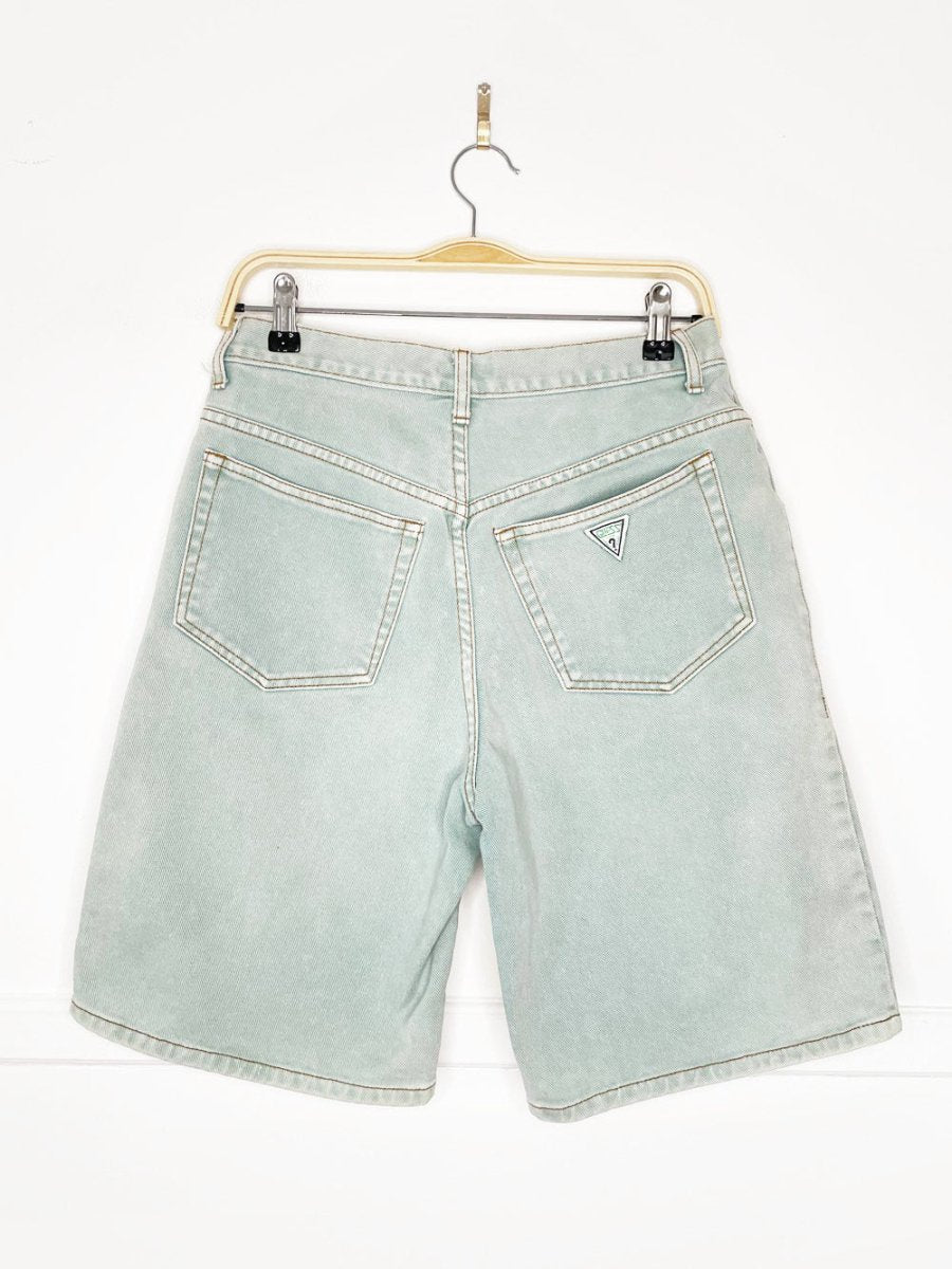 vintage 90s guess two - button long denim shorts | made in USA - good market thrift store