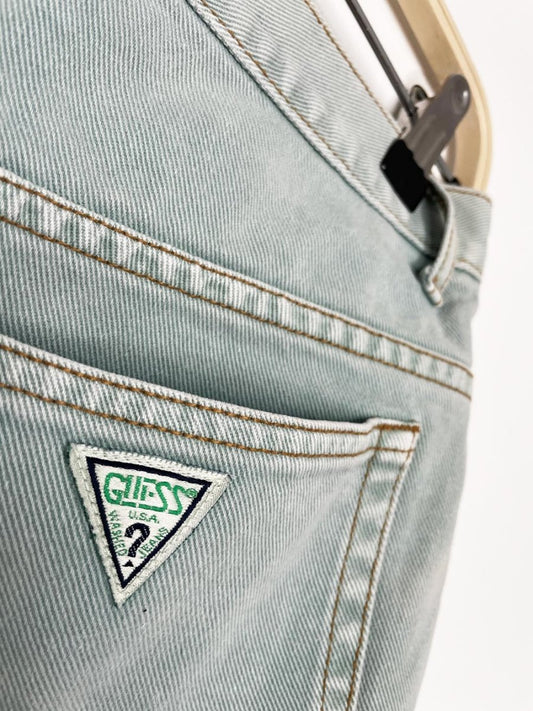 vintage 90s guess two - button long denim shorts | made in USA - good market thrift store