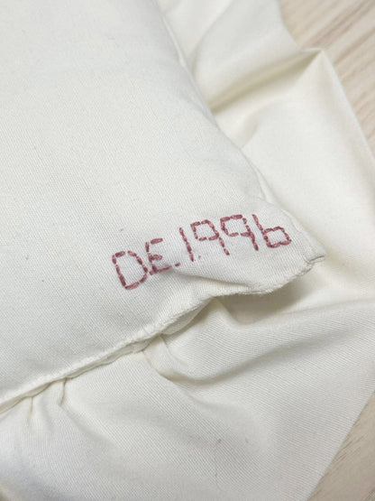 vintage 90s handmade cross - stitch ruffle edge pillow - good market thrift store