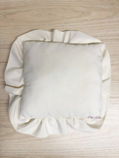 vintage 90s handmade cross - stitch ruffle edge pillow - good market thrift store