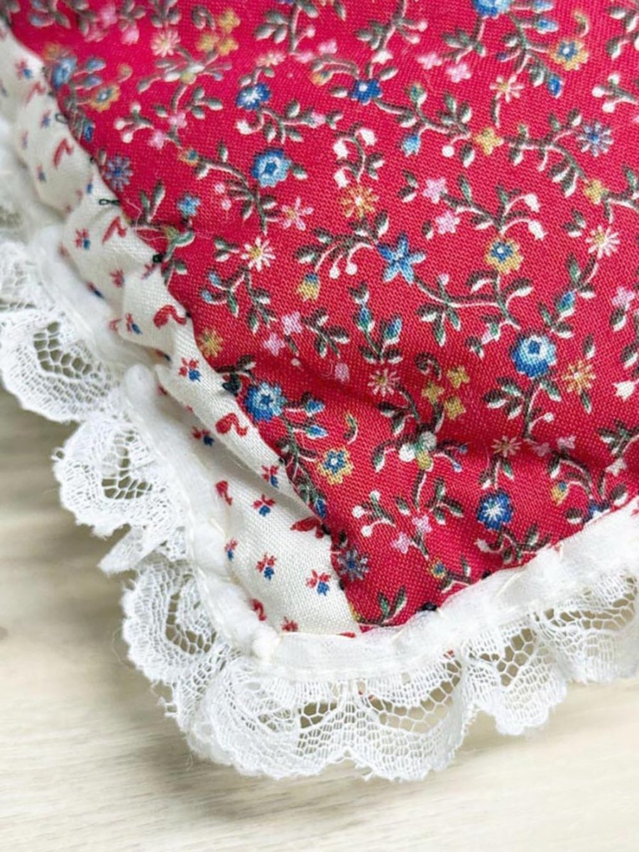 vintage 90s handmade quilted ducks lace trim pillow - good market thrift store