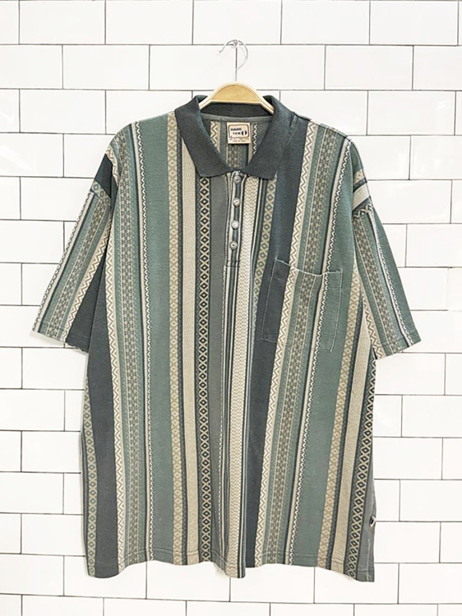 vintage 90s hang ten stripe pique polo shirt - good market thrift store