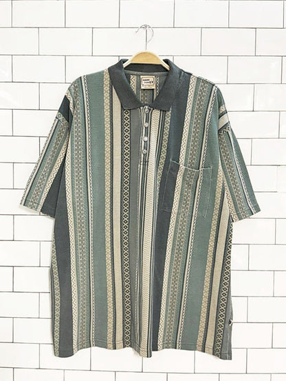 vintage 90s hang ten stripe pique polo shirt - good market thrift store