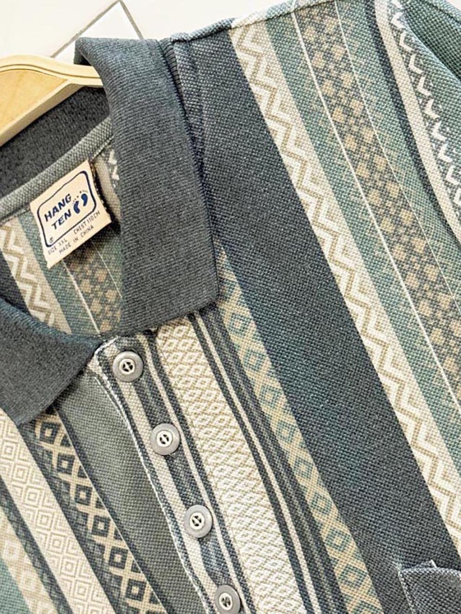 vintage 90s hang ten stripe pique polo shirt - good market thrift store