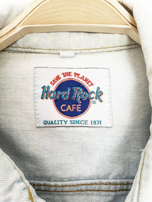 vintage 90s hard rock cafe las vegas denim trucker jacket | save the planet | made in usa - good market thrift store