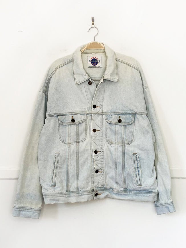 vintage 90s hard rock cafe las vegas denim trucker jacket | save the planet | made in usa - good market thrift store