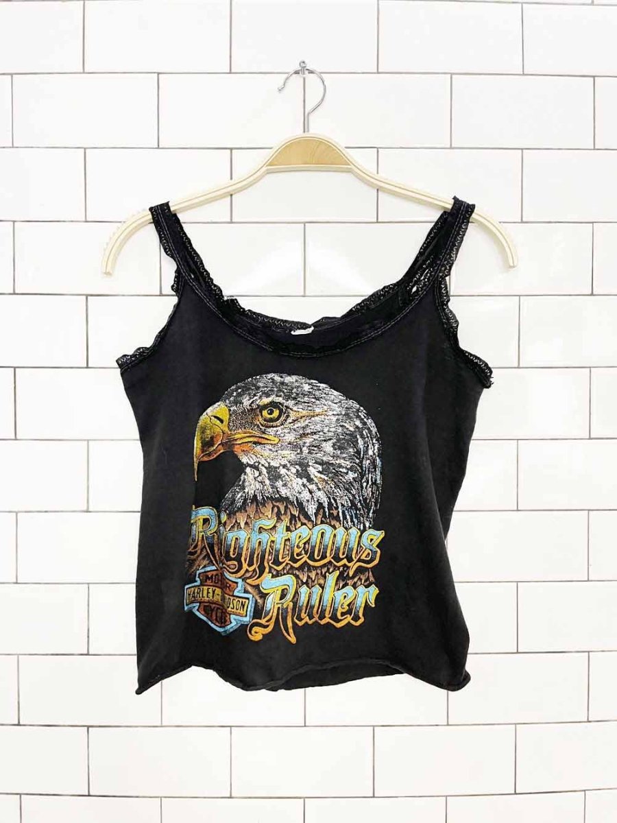 vintage 90s harley davidson lace rolled edge tank top - good market thrift store