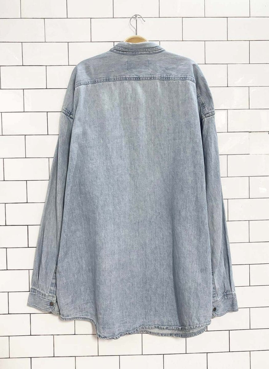 vintage 90s harley davidson snap button denim pocket shirt - good market thrift store