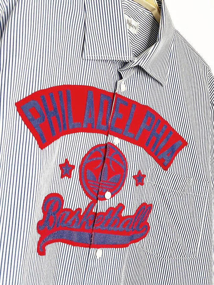 vintage 90s harry rosen x adidas philadelpha 76ers sporty prep cropped shirt | rework - good market thrift store