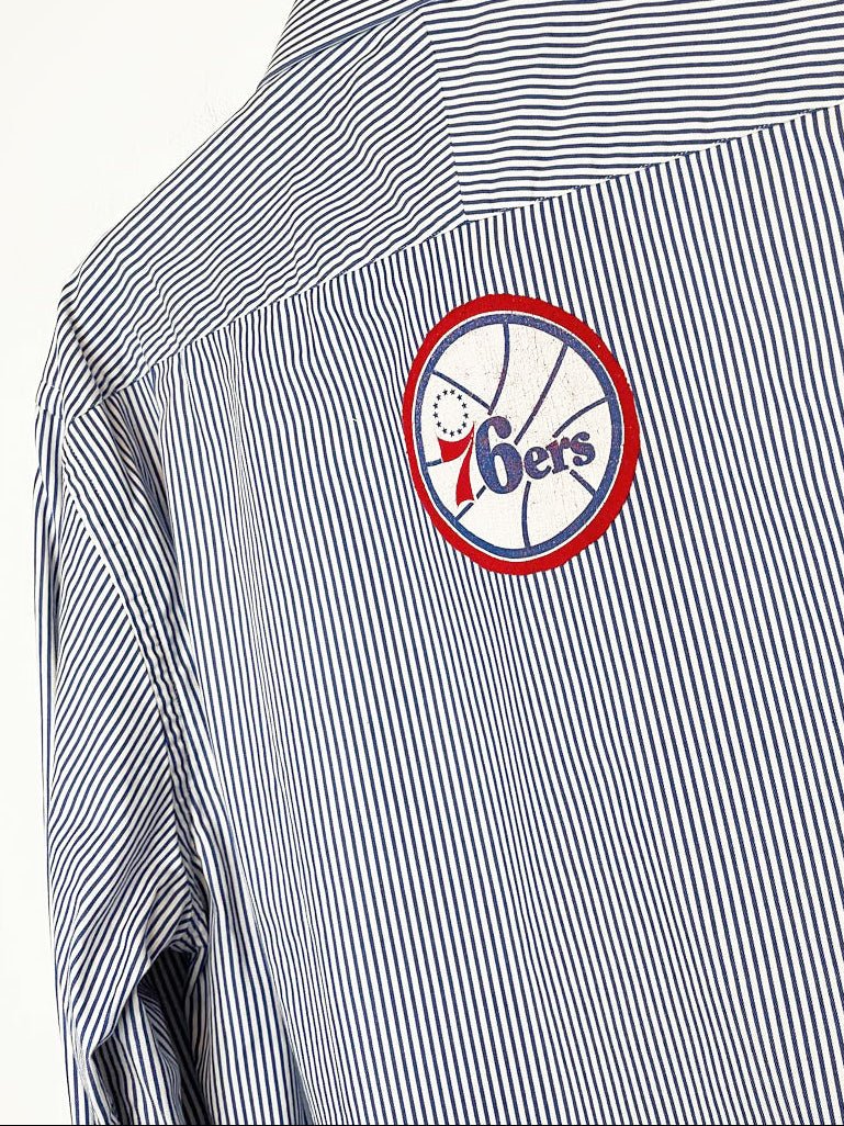 vintage 90s harry rosen x adidas philadelpha 76ers sporty prep cropped shirt | rework - good market thrift store