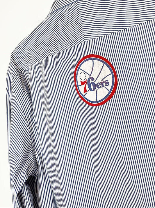 vintage 90s harry rosen x adidas philadelpha 76ers sporty prep cropped shirt | rework - good market thrift store