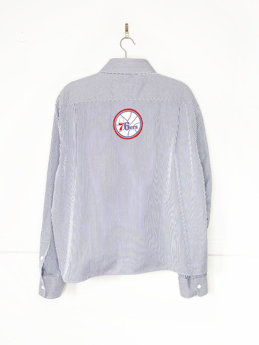 vintage 90s harry rosen x adidas philadelpha 76ers sporty prep cropped shirt | rework - good market thrift store
