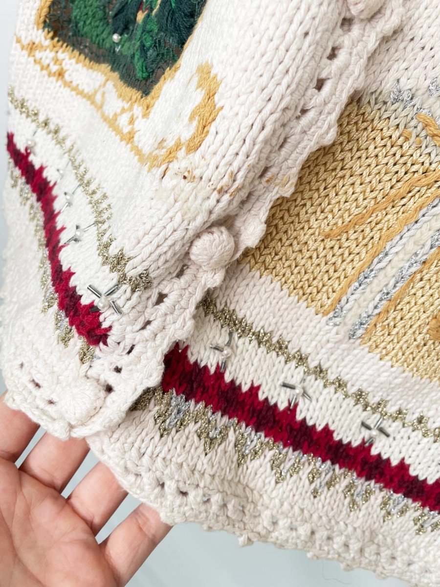 vintage 90s heirloom collectibles crochet trim holiday knit vest - good market thrift store