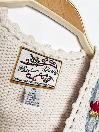 vintage 90s heirloom collectibles crochet trim holiday knit vest - good market thrift store