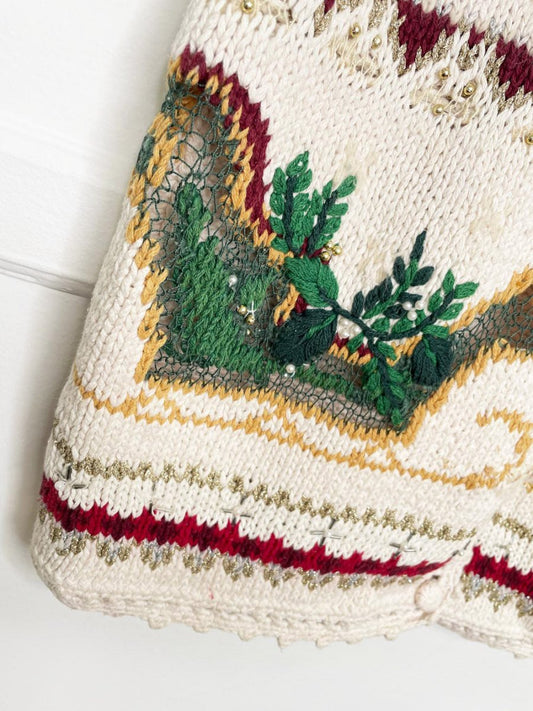 vintage 90s heirloom collectibles crochet trim holiday knit vest - good market thrift store