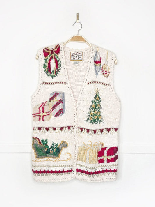 vintage 90s heirloom collectibles crochet trim holiday knit vest - good market thrift store