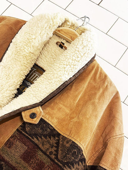 vintage 90s hide park suede sherpa collar western bomber jacket - good market thrift store